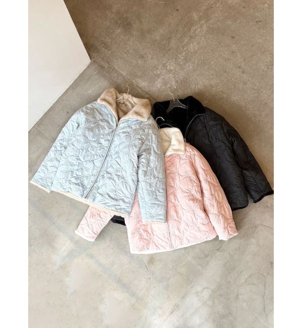 CALNAMUR「2WAYリボン＆フェイクファーキルティングコート」|ブルゾン・スタジャン|