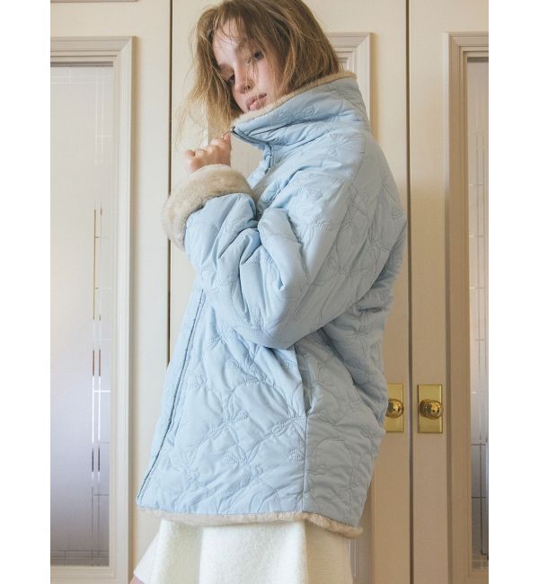 CALNAMUR「2WAYリボン＆フェイクファーキルティングコート」|ブルゾン・スタジャン|