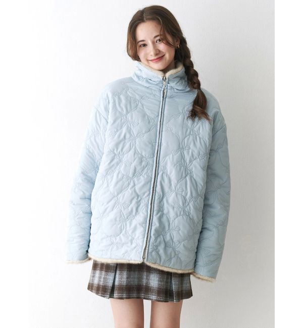 CALNAMUR「2WAYリボン＆フェイクファーキルティングコート」|ブルゾン・スタジャン|