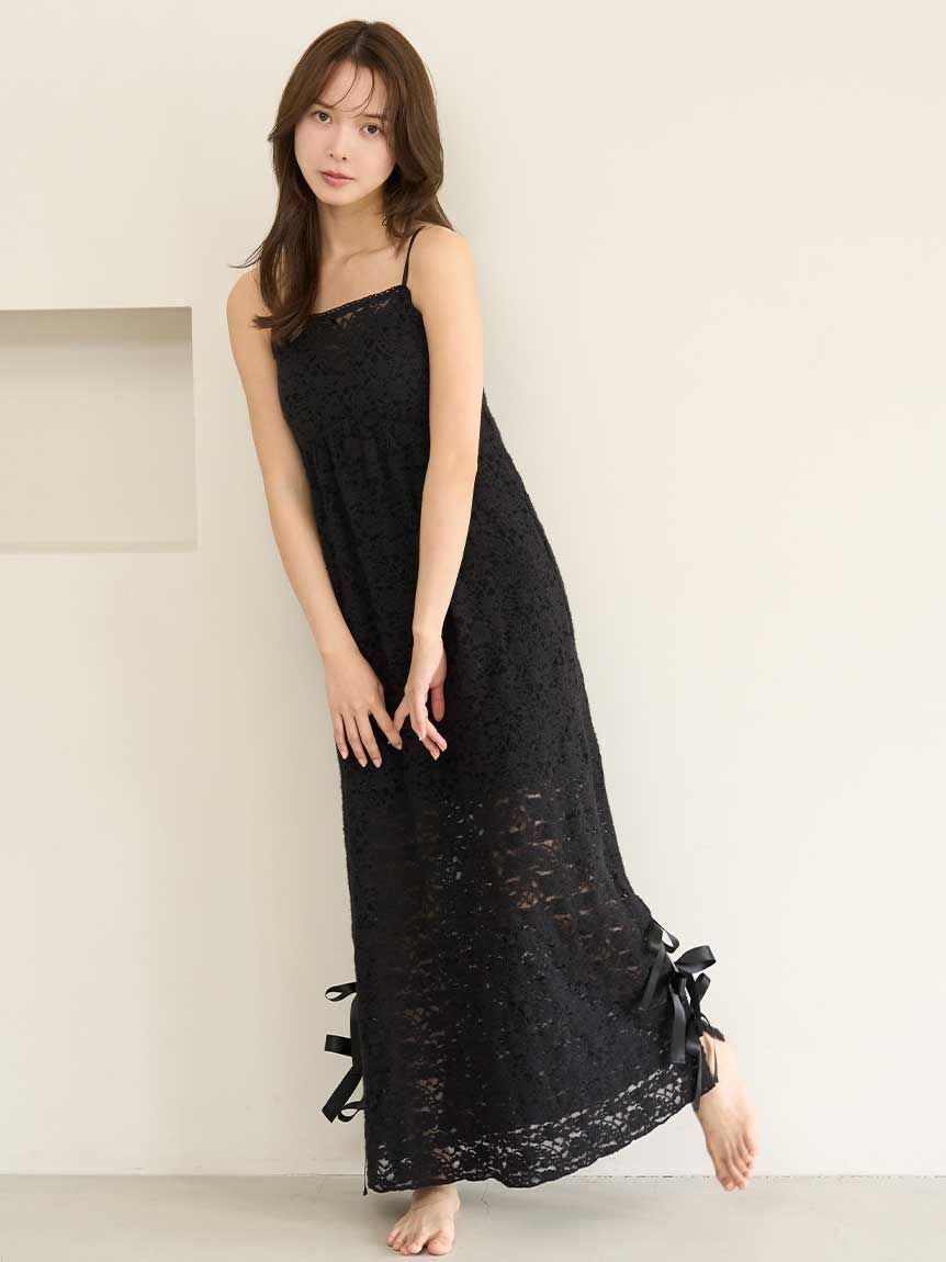 SNIDEL HOME「レースリボンキャミワンピース」|ルームウェア|BLK