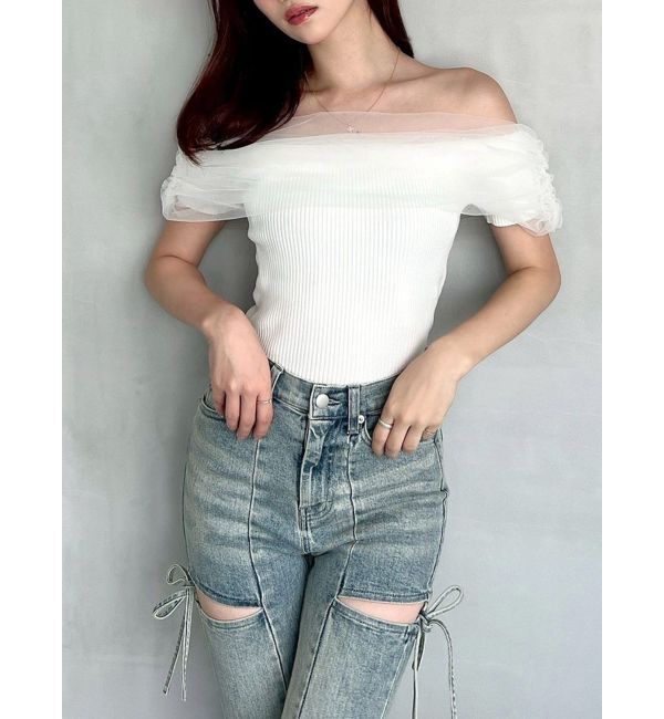 RESEXXY「シアーコンビオフショルニット」|ニット・セーター|ホワイト