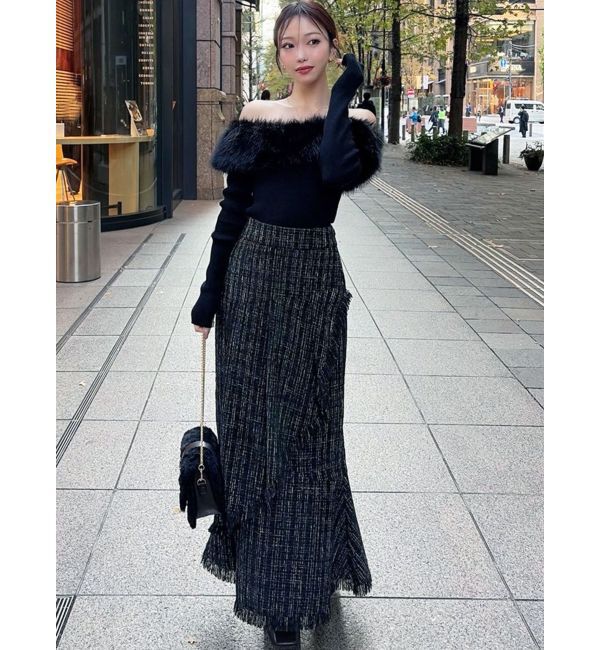 RESEXXY「フェイクファーオフショルニットトップス」|ニット・セーター|