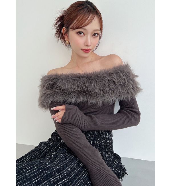 RESEXXY「フェイクファーオフショルニットトップス」|ニット・セーター|