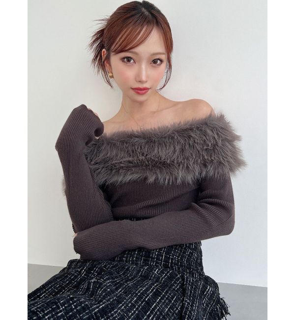 RESEXXY「フェイクファーオフショルニットトップス」|ニット・セーター|