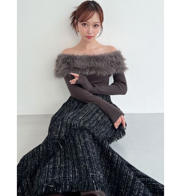 RESEXXY「フェイクファーオフショルニットトップス」|ニット・セーター|