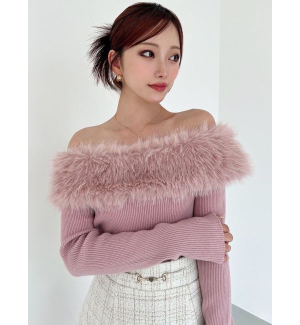 RESEXXY「フェイクファーオフショルニットトップス」|ニット・セーター|
