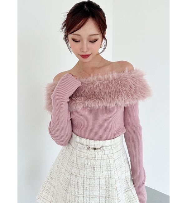 RESEXXY「フェイクファーオフショルニットトップス」|ニット・セーター|