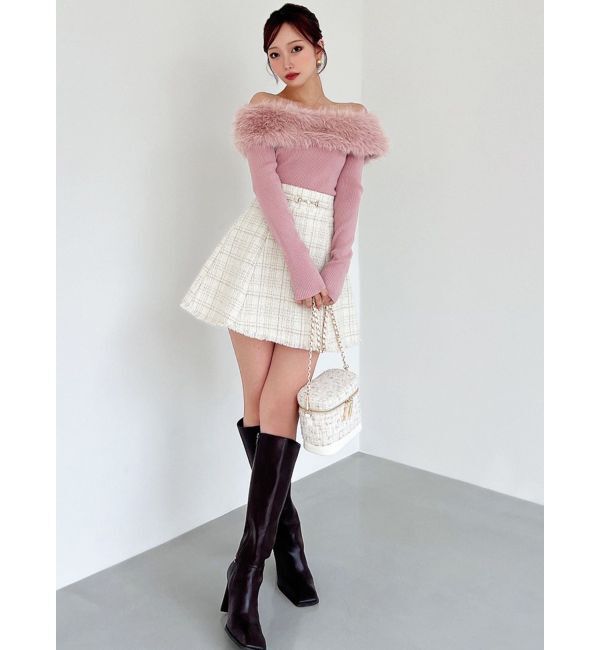 RESEXXY「フェイクファーオフショルニットトップス」|ニット・セーター|