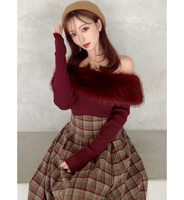 RESEXXY「フェイクファーオフショルニットトップス」|ニット・セーター|