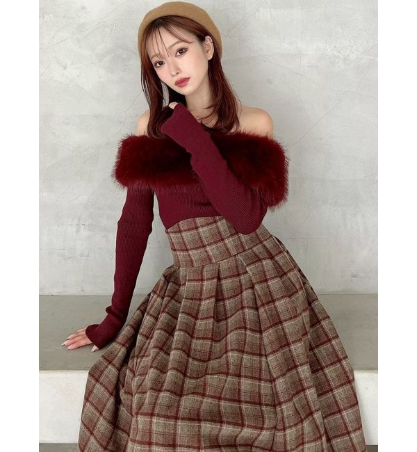 RESEXXY「フェイクファーオフショルニットトップス」|ニット・セーター|