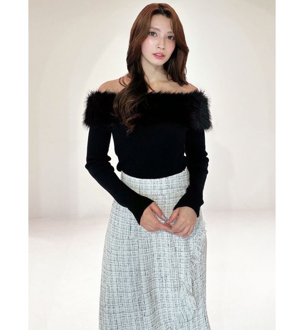 RESEXXY「フェイクファーオフショルニットトップス」|ニット・セーター|