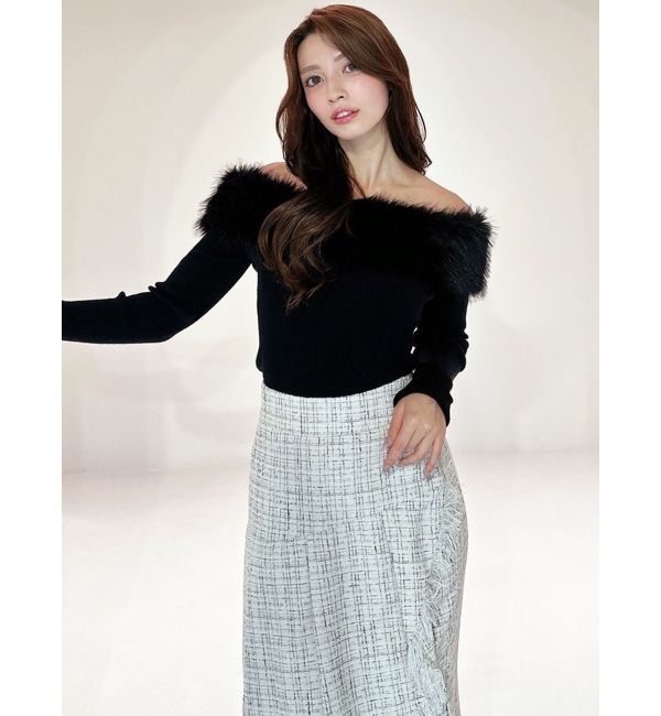 RESEXXY「フェイクファーオフショルニットトップス」|ニット・セーター|