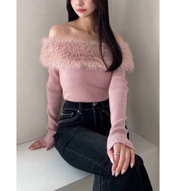 RESEXXY「フェイクファーオフショルニットトップス」|ニット・セーター|