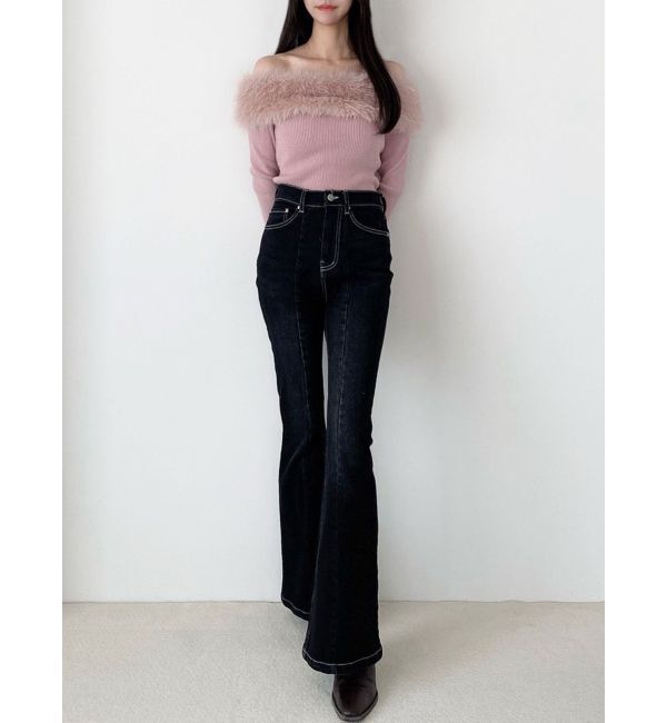 RESEXXY「フェイクファーオフショルニットトップス」|ニット・セーター|