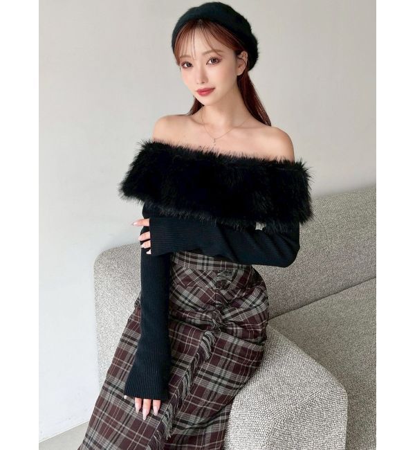 RESEXXY「フェイクファーオフショルニットトップス」|ニット・セーター|