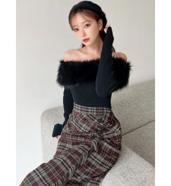 RESEXXY「フェイクファーオフショルニットトップス」|ニット・セーター|