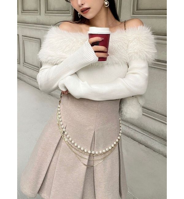 RESEXXY「フェイクファーオフショルニットトップス」|ニット・セーター|