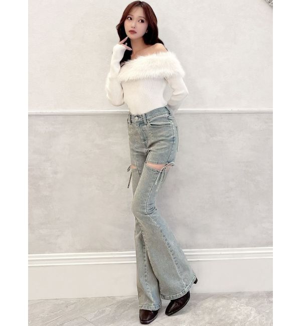 RESEXXY「フェイクファーオフショルニットトップス」|ニット・セーター|