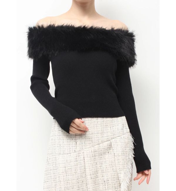 RESEXXY「フェイクファーオフショルニットトップス」|ニット・セーター|