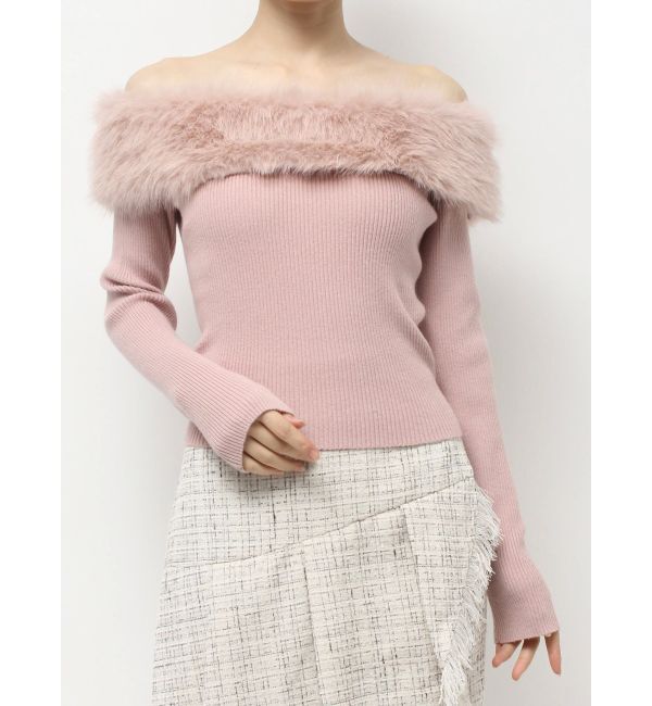 RESEXXY「フェイクファーオフショルニットトップス」|ニット・セーター|