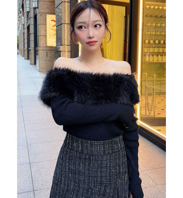 RESEXXY「フェイクファーオフショルニットトップス」|ニット・セーター|