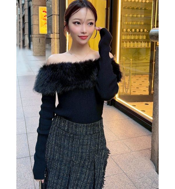 RESEXXY「フェイクファーオフショルニットトップス」|ニット・セーター|