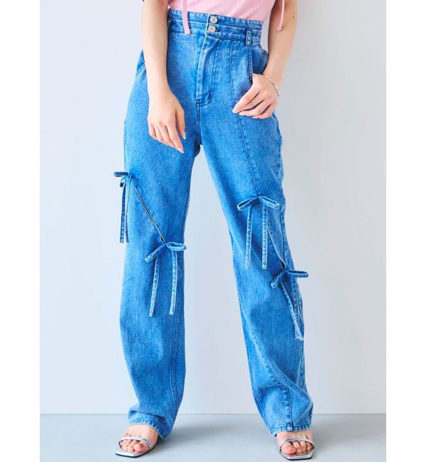 dazzlin「スリットリボンデニムパンツ」|デニム|