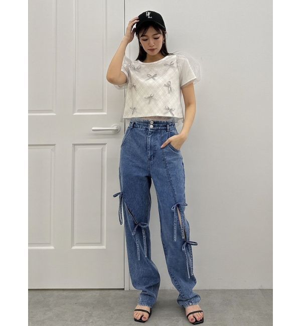 dazzlin「スリットリボンデニムパンツ」|デニム|