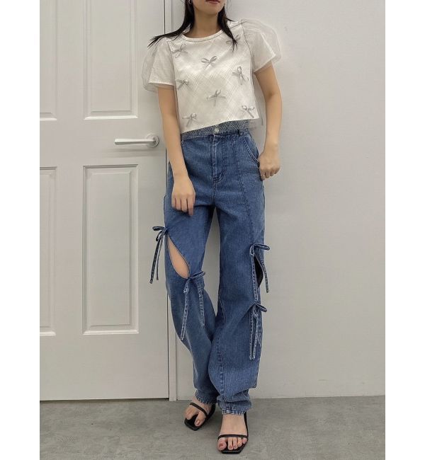 dazzlin「スリットリボンデニムパンツ」|デニム|