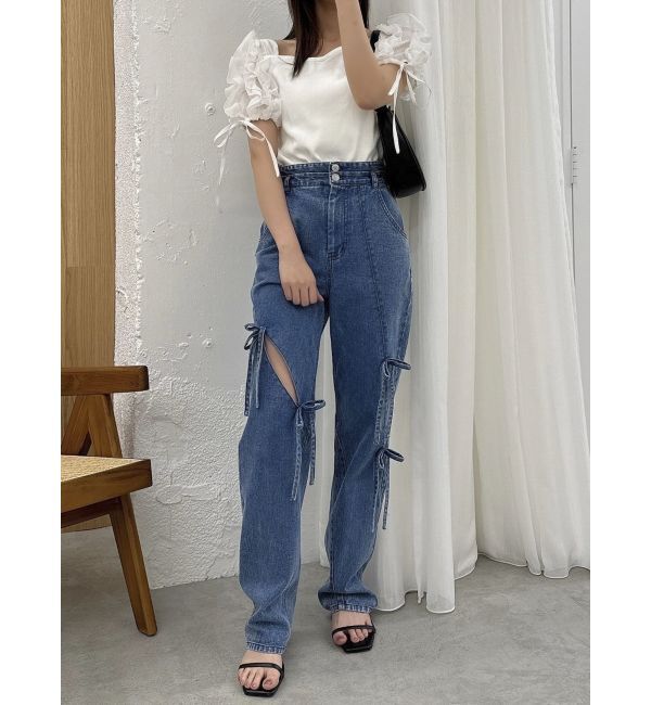 dazzlin「スリットリボンデニムパンツ」|デニム|
