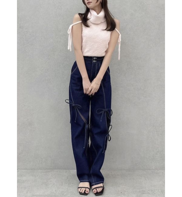 dazzlin「スリットリボンデニムパンツ」|デニム|