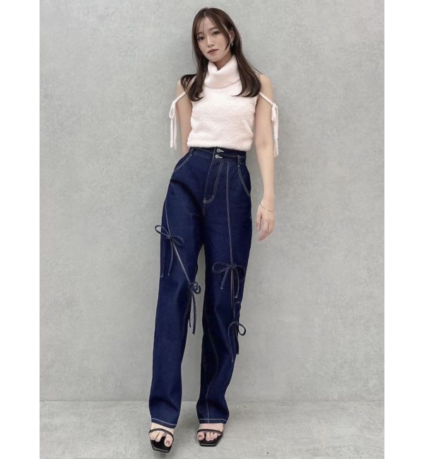 dazzlin「スリットリボンデニムパンツ」|デニム|