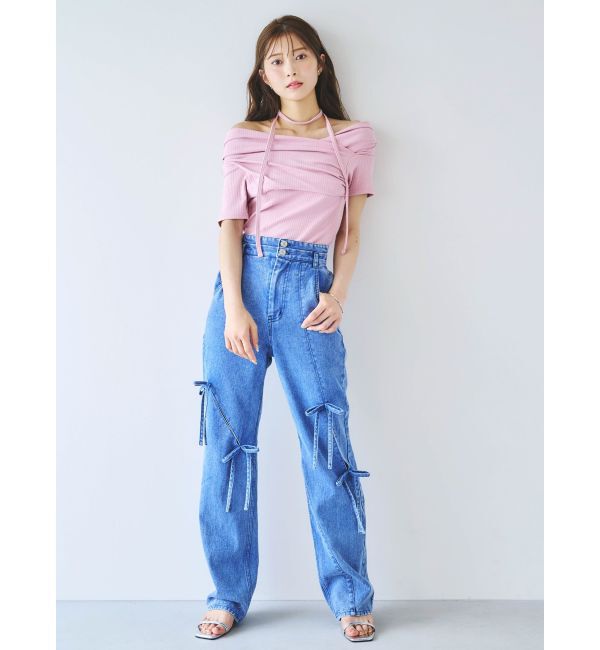 dazzlin「スリットリボンデニムパンツ」|デニム|