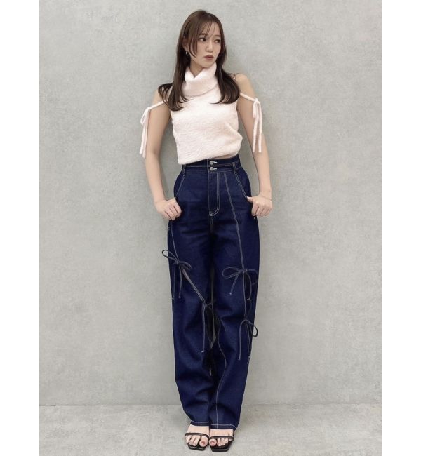 dazzlin「スリットリボンデニムパンツ」|デニム|