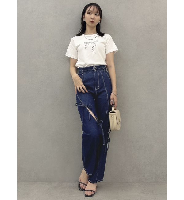 dazzlin「スリットリボンデニムパンツ」|デニム|
