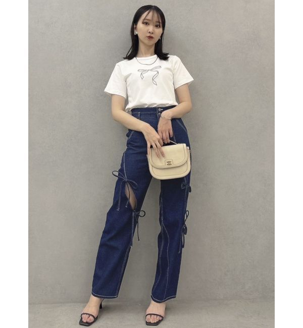 dazzlin「スリットリボンデニムパンツ」|デニム|