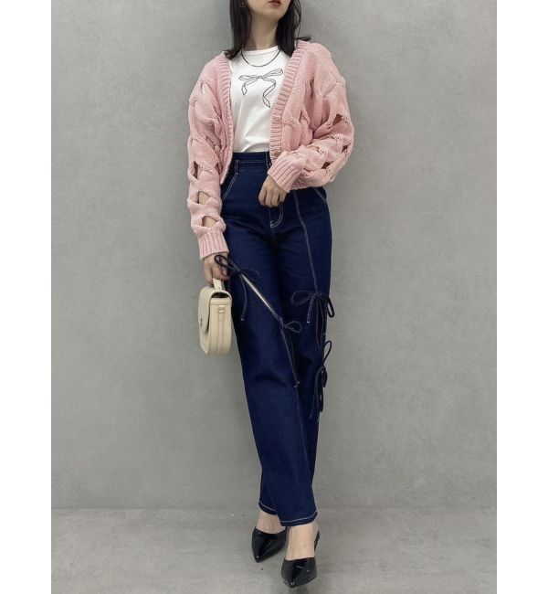 dazzlin「スリットリボンデニムパンツ」|デニム|