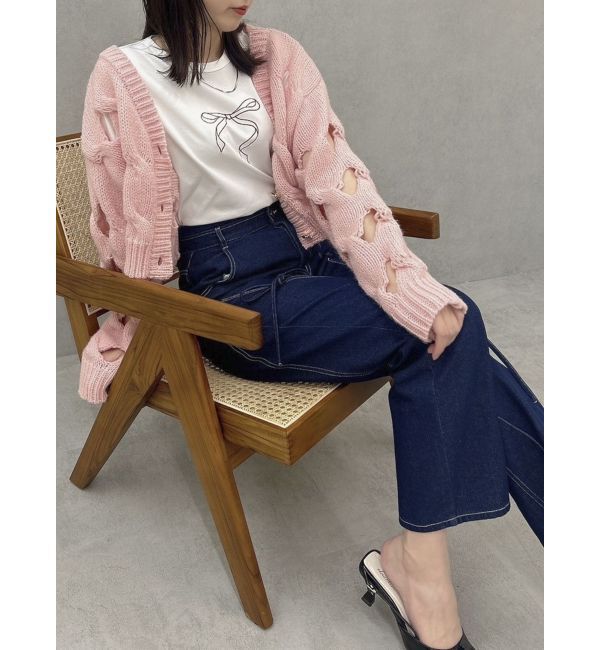 dazzlin「スリットリボンデニムパンツ」|デニム|