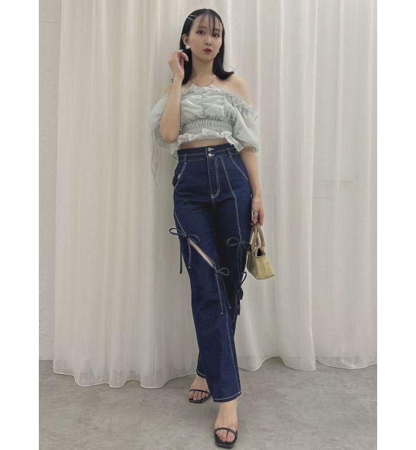 dazzlin「スリットリボンデニムパンツ」|デニム|