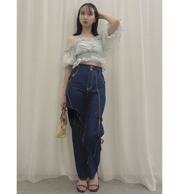 dazzlin「スリットリボンデニムパンツ」|デニム|