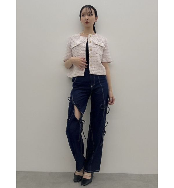 dazzlin「スリットリボンデニムパンツ」|デニム|