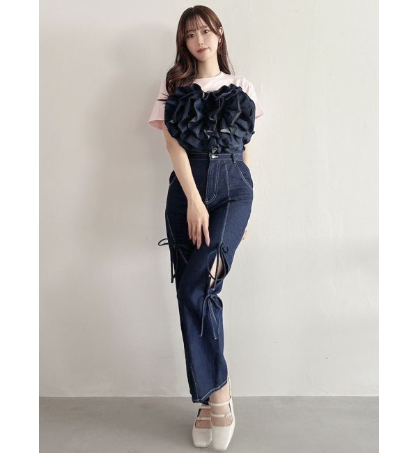 dazzlin「スリットリボンデニムパンツ」|デニム|