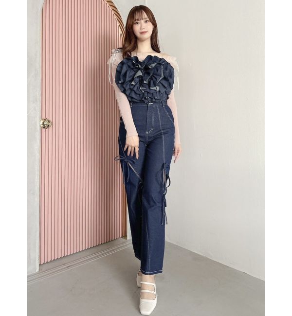 dazzlin「スリットリボンデニムパンツ」|デニム|
