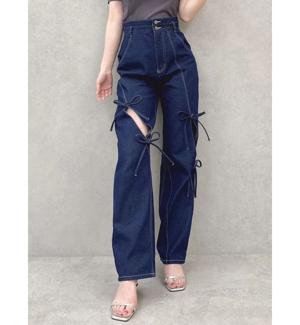 dazzlin「スリットリボンデニムパンツ」|デニム|