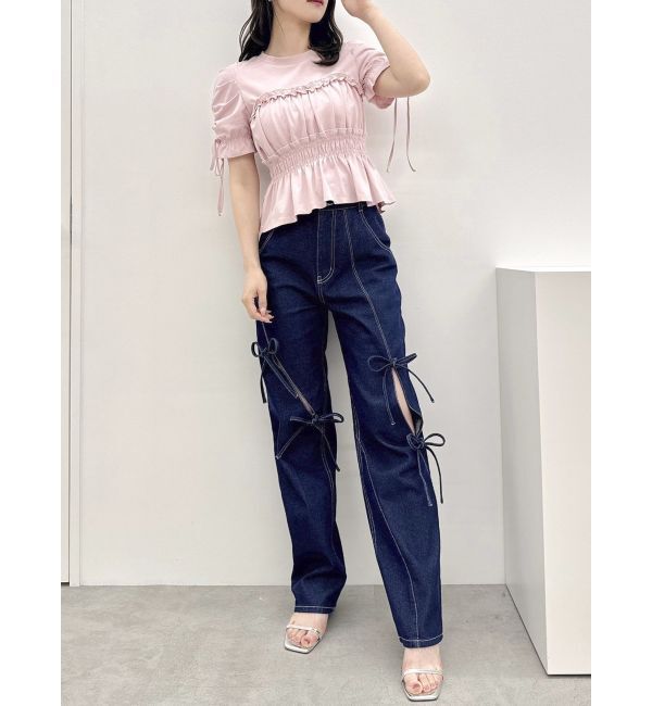 dazzlin「スリットリボンデニムパンツ」|デニム|