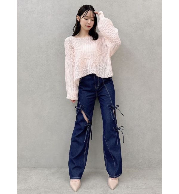 dazzlin「スリットリボンデニムパンツ」|デニム|