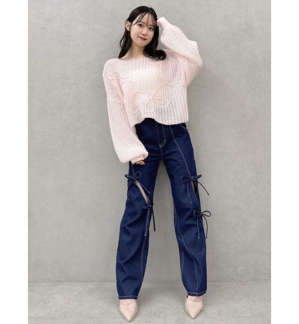 dazzlin「スリットリボンデニムパンツ」|デニム|