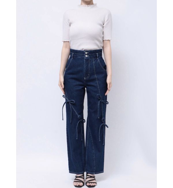 dazzlin「スリットリボンデニムパンツ」|デニム|