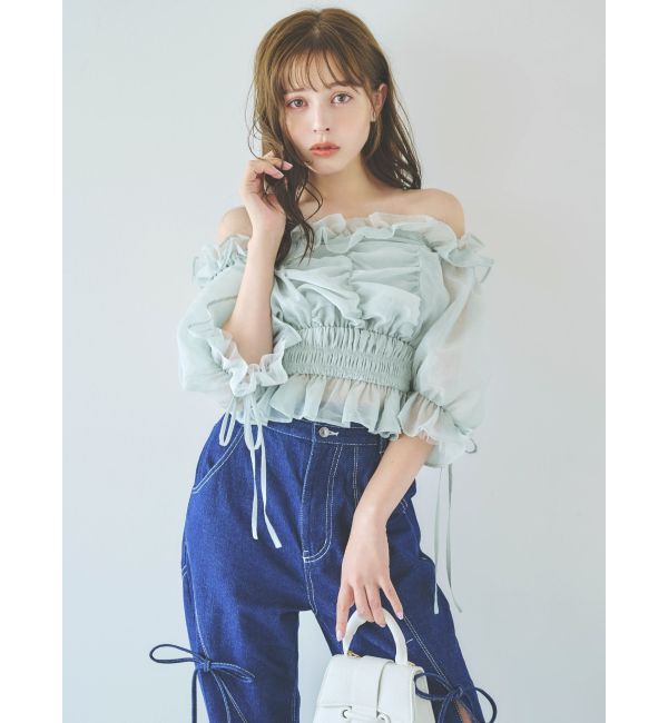 dazzlin「スリットリボンデニムパンツ」|デニム|