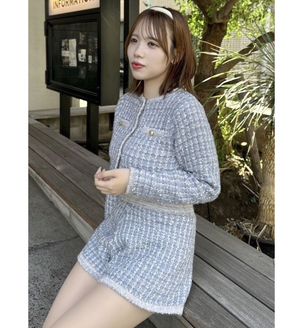 dazzlin「【SETUP】ツイードライクショートニットジャケット※セットアップ対応」|ノーカラージャケット|